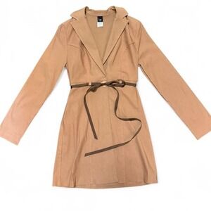 NWOT Brown belted Trench Coat Button Up Winter Small Neutral Minimalist Classic